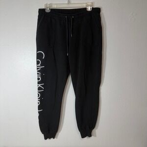 Calvin Klein Joggers XS Black Logo Sweatpants Drawstring Fleece‎ Lounge Pants